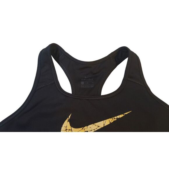 Nike Sports Bra Womens Small Dri-Fit  Black Gold Swoosh Criss Cross Back Workout - Picture 3 of 12